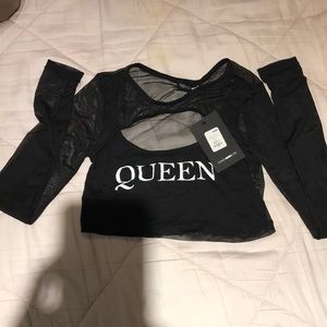 Long Sleeve Mesh “Queen” crop top